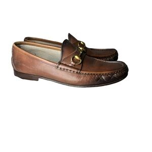 GUCCI 1953 Gold Horsebit Brown Leather Loafers Sz UK 9.5, US 10